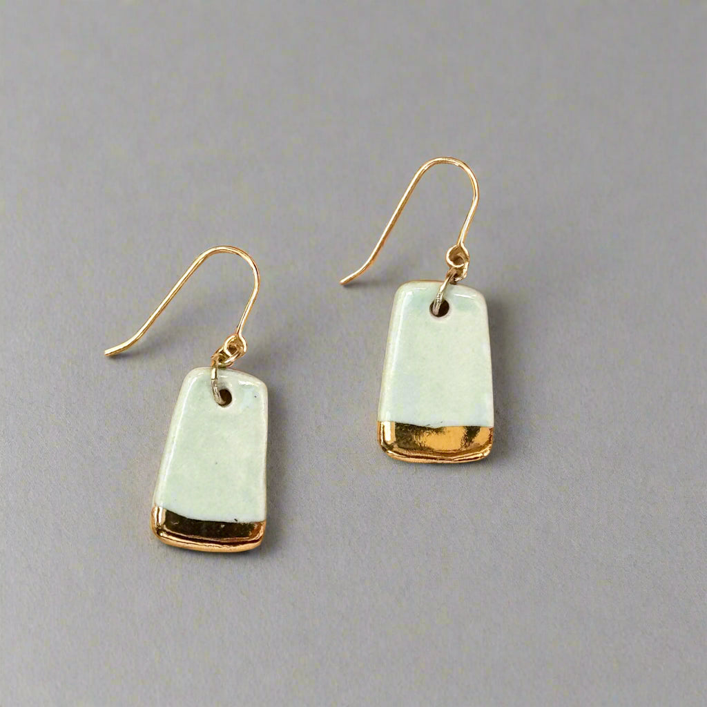 pale aqua with gold accent dangle earring back view