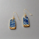 textured royal blue earring with gold accent dangle