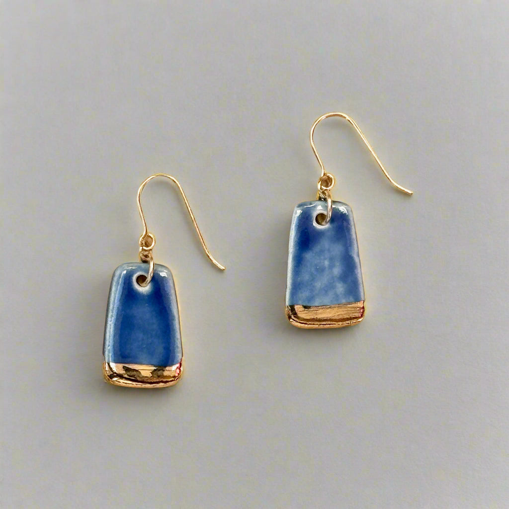 royal blue with gold accent dangle earring back view