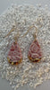 teardrop shaped, light pink color porcelain earrings with lace texture and gold ear wires