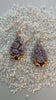 teardrop shaped, lavender color porcelain earrings with lace texture and gold ear wires